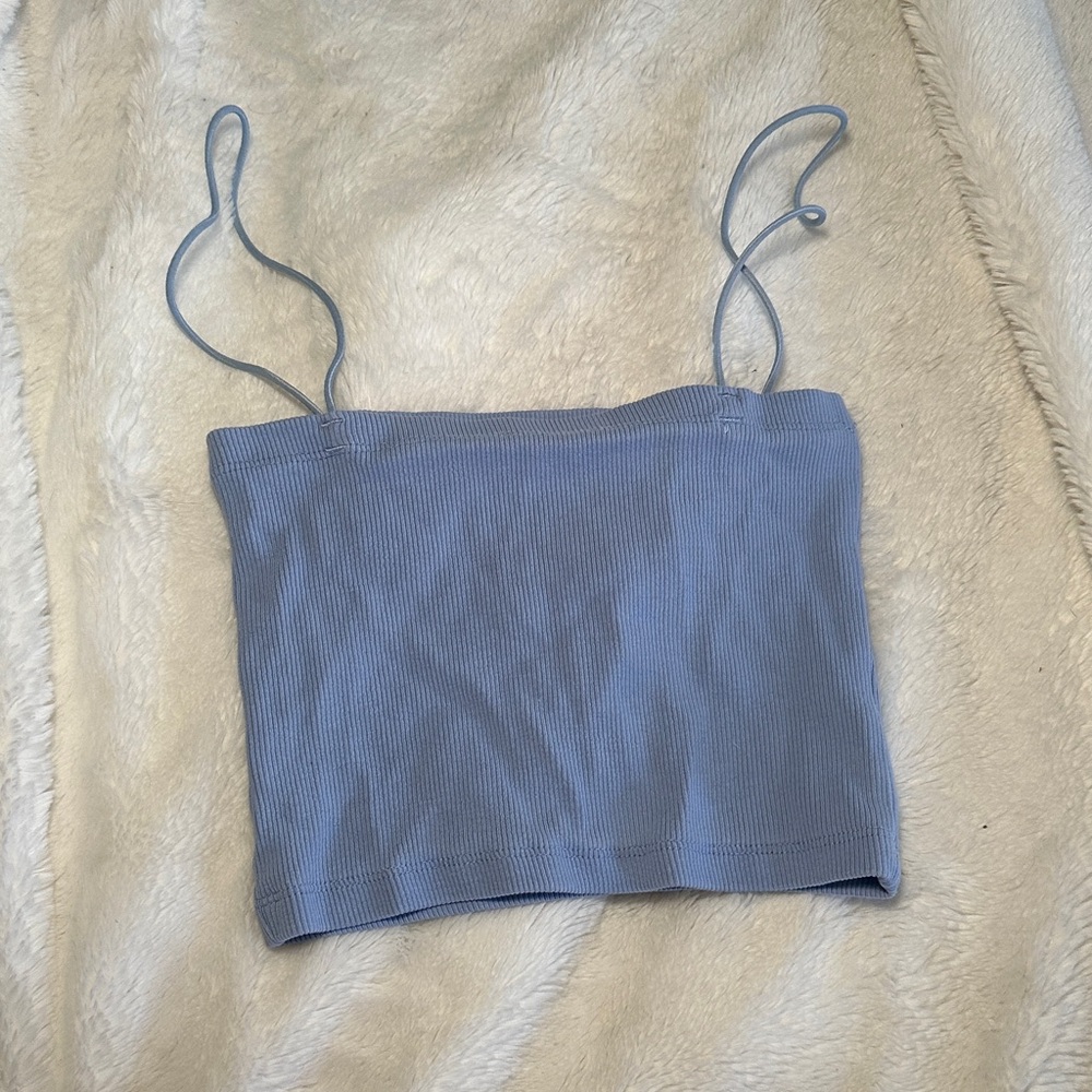 Zara Light Blue Ribbed Women's Top